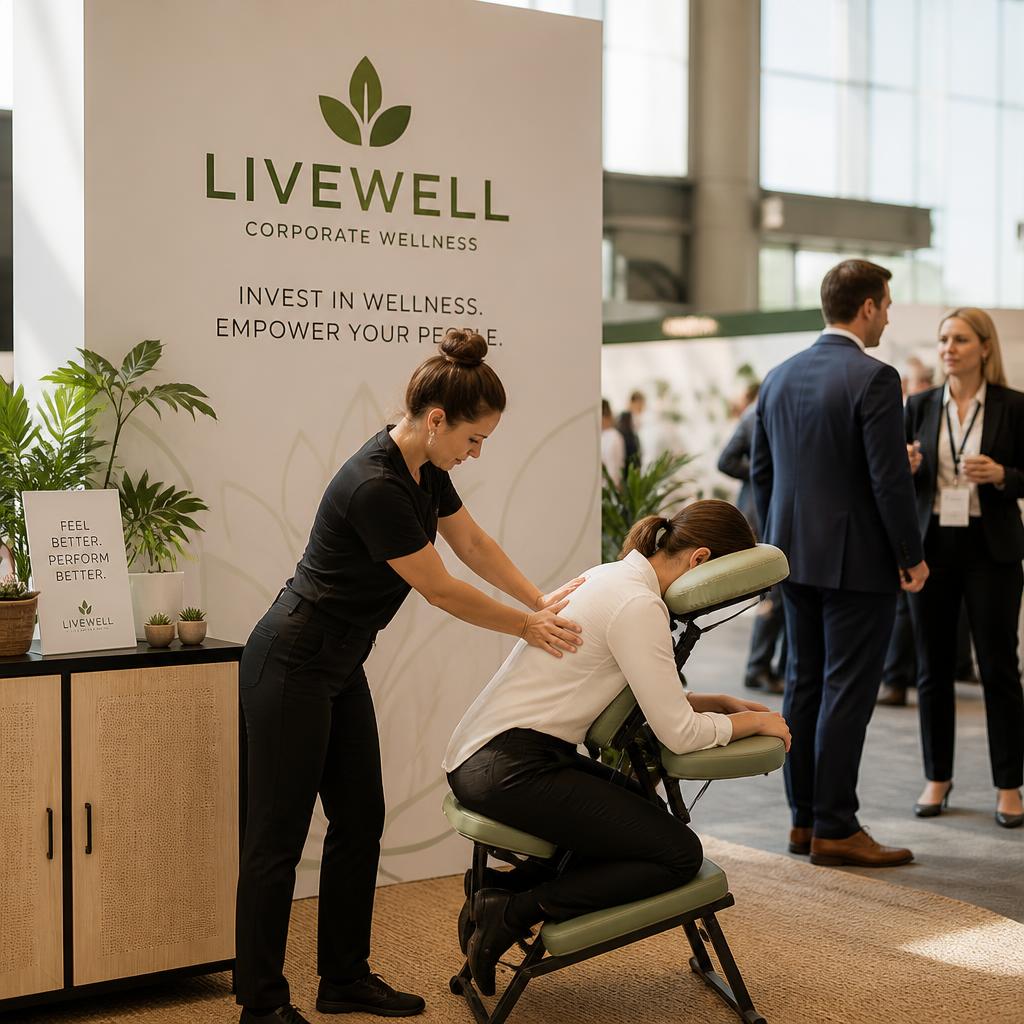 Chair massage station at a corporate trade show