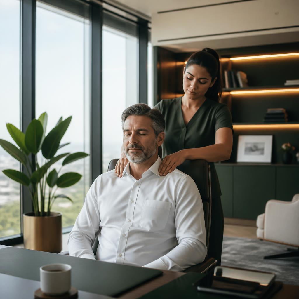 Executive relaxing during an office massage